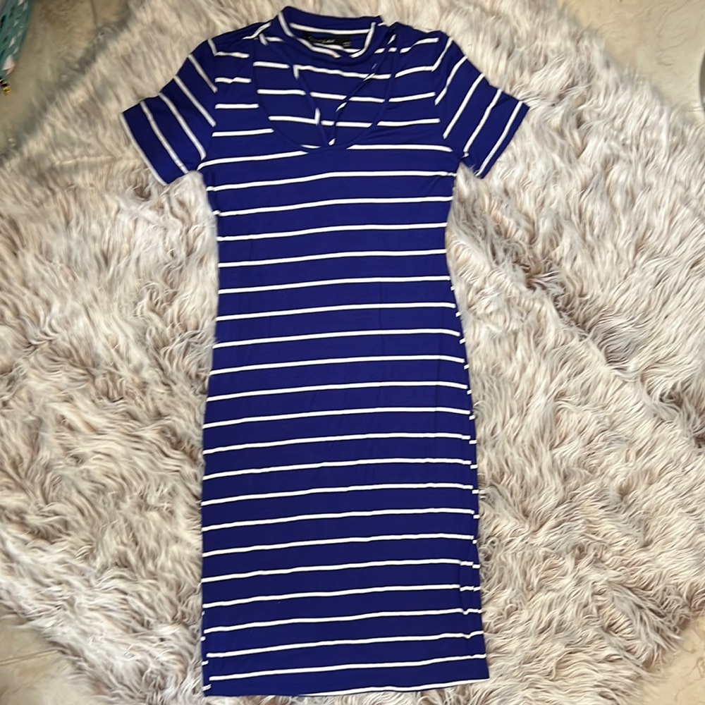 NWOT Hippie Chic choker midi dress blue and white stripe